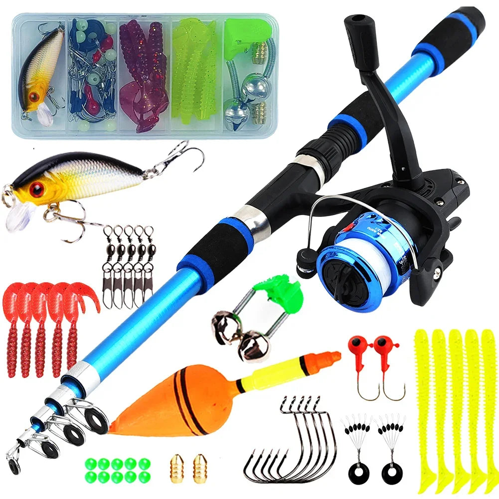 Fishing Pole Set Full Kits With Telescopic Fishing Rod And Spinning Reel