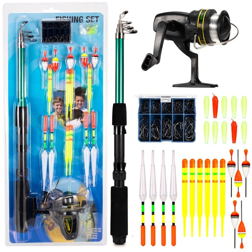 Fishing Pole Set Full Kits With Telescopic Fishing Rod And Spinning Reel