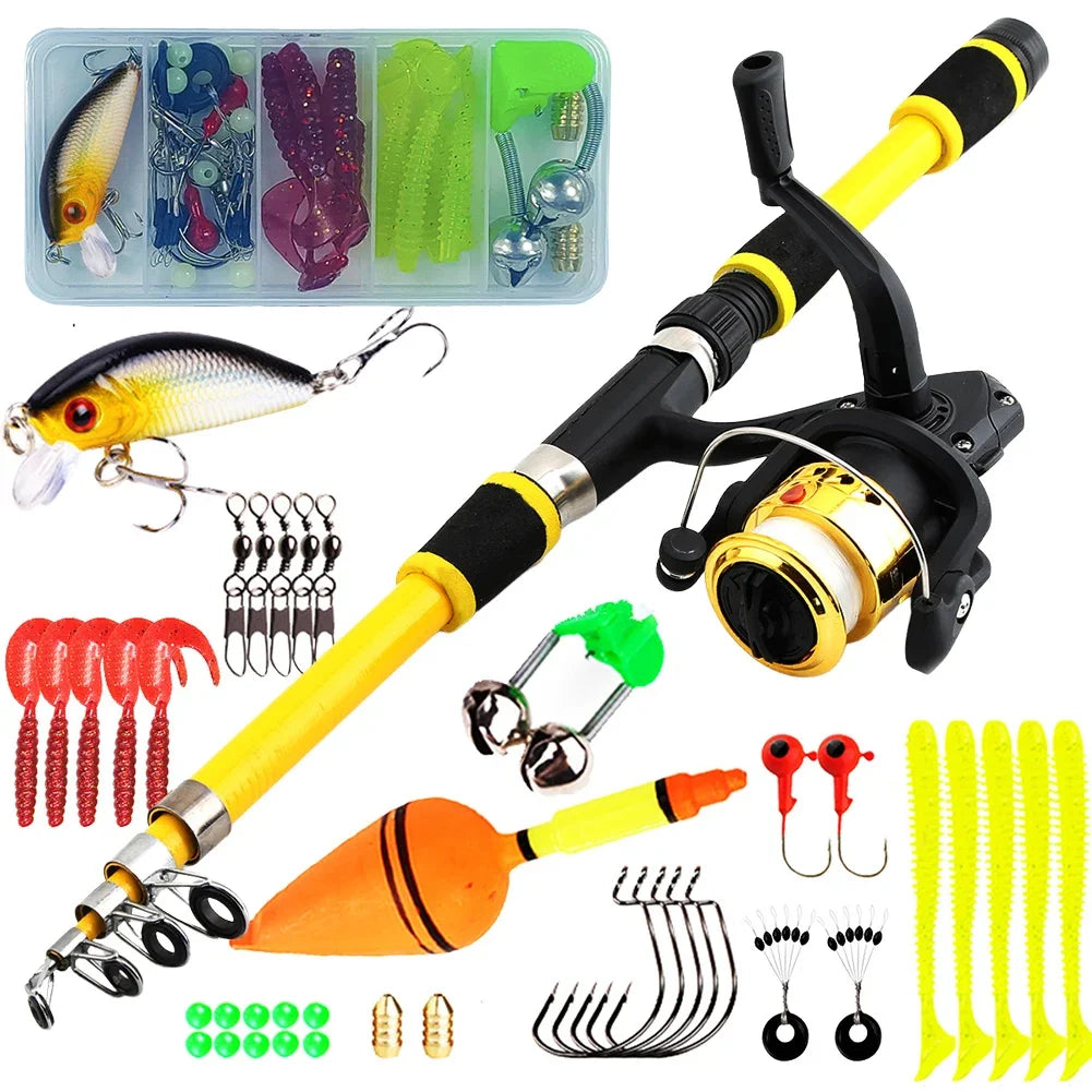 Fishing Pole Set Full Kits With Telescopic Fishing Rod And Spinning Reel
