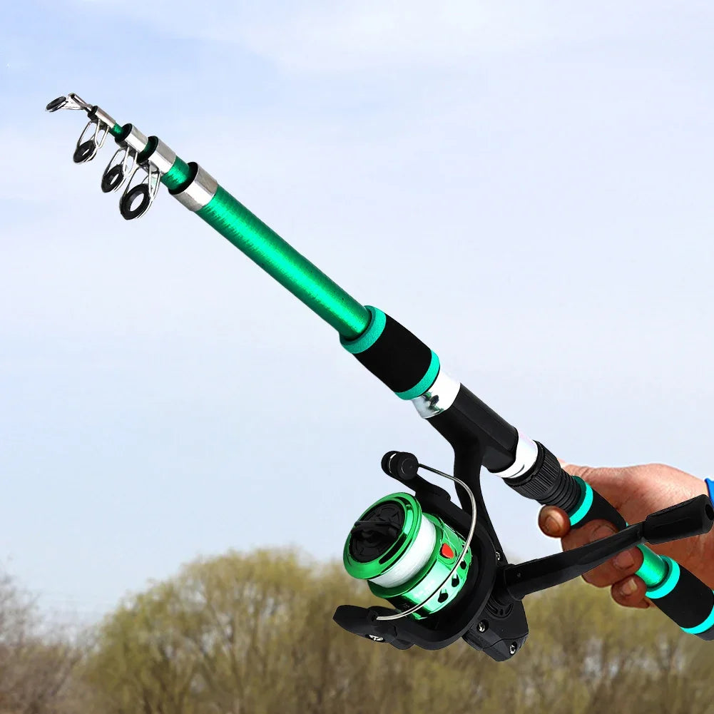 Fishing Pole Set Full Kits With Telescopic Fishing Rod And Spinning Reel