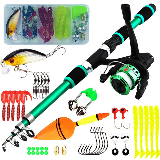Fishing Pole Set Full Kits With Telescopic Fishing Rod And Spinning Reel